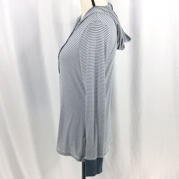 Aventura Hoodie Top Womens Medium Slate Blue Striped Jersey Knit Henley Bamboo - Picture 4 of 10